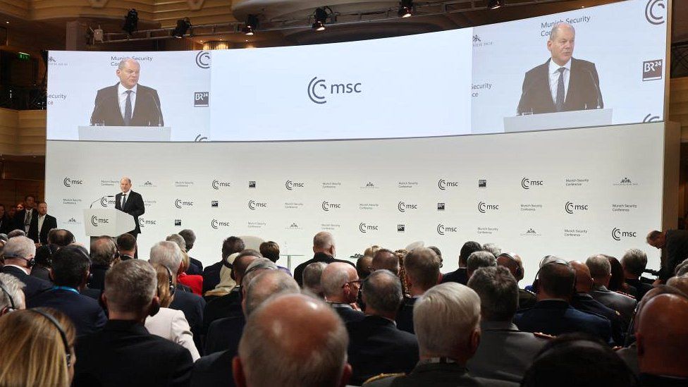 German Chancellor Olaf Scholz speaks during the Munich Security Conference, in Munich, Germany, on 17 February 2023