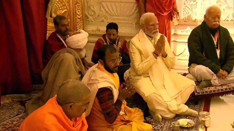 PM Modi performs rituals in the temple in Ayodhya