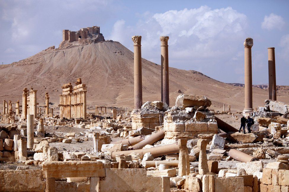 A picture taken on March 4, 2017 shows the damaged site of the ancient city of Palmyra in central Syria.