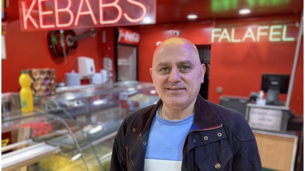Sam Raslan inside his kebab shop on Cardiff's Caroline Street