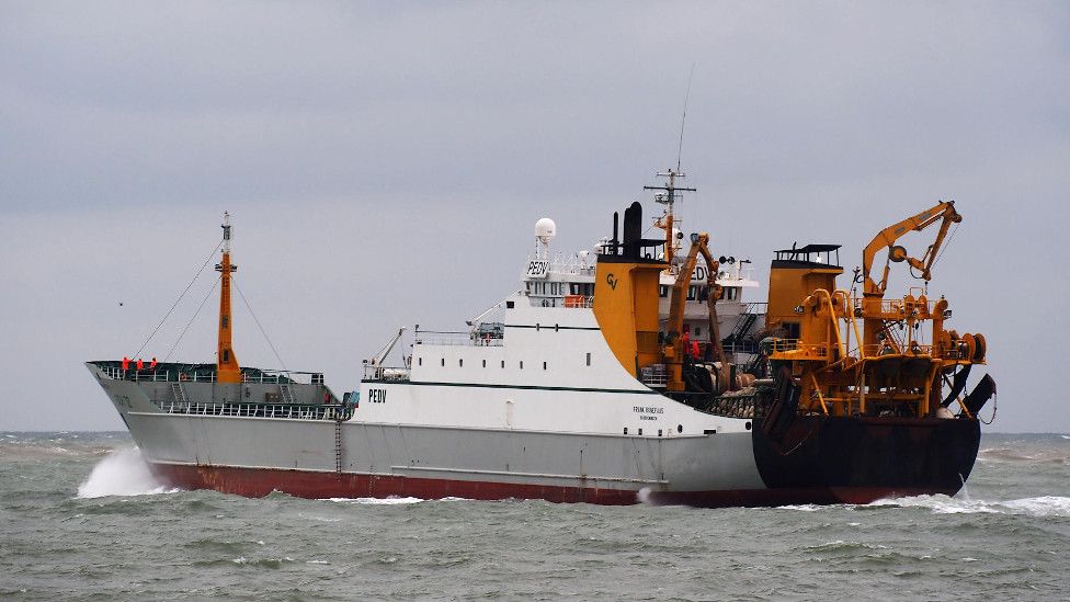 The Frank Bonefaas super trawler leaving the Port of IJmuiden