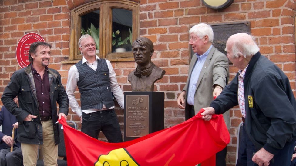 Peter Collins motor racing memorial unveiled in Worcestershire - BBC News