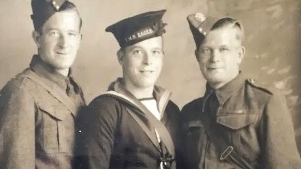 Lawrence Churcher with his brothers in military uniform