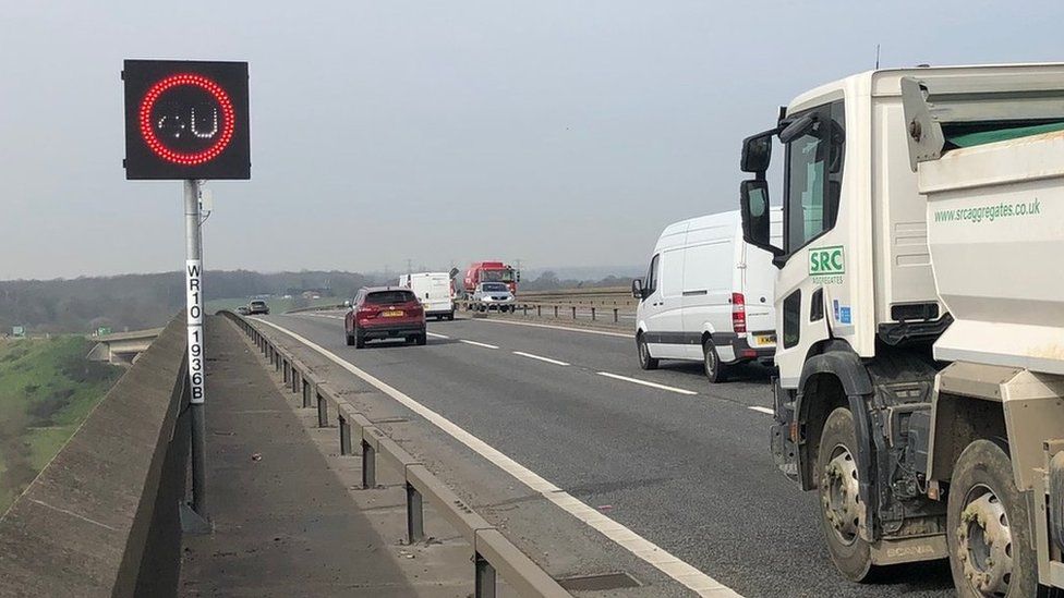 Electronic speed limit sign on Orwell Bridge, Suffolk