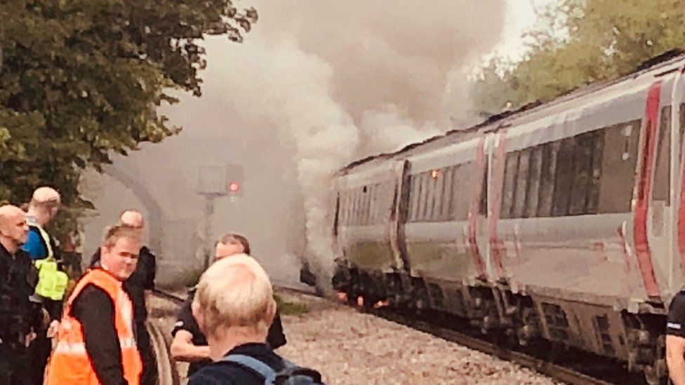 Smoke coming from train