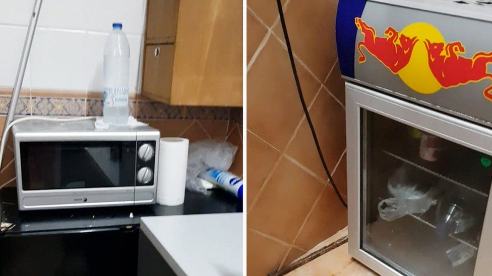 A microwave and fridge in Amnesia's disabled toilet