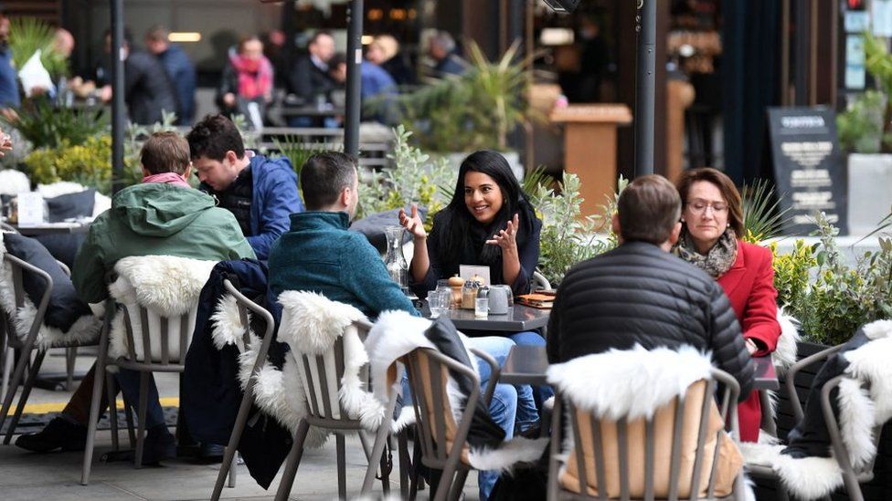 People sitting outdoor at cafes in London