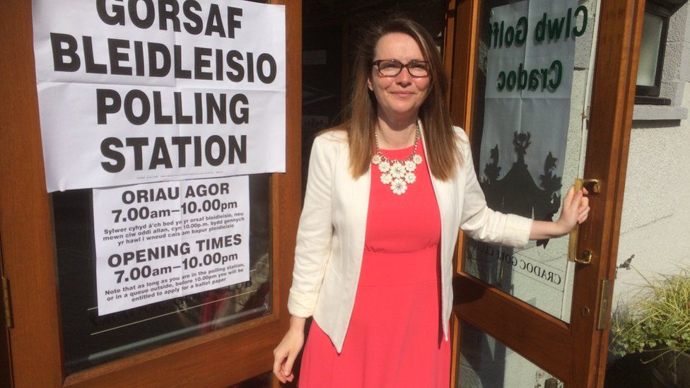 Welsh Liberal Democrat leader Kirsty Williams voted at the polling station in Brecon
