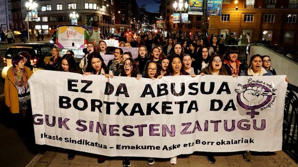 A rally in Bilbao over sexual violence case, 5 Dec 18