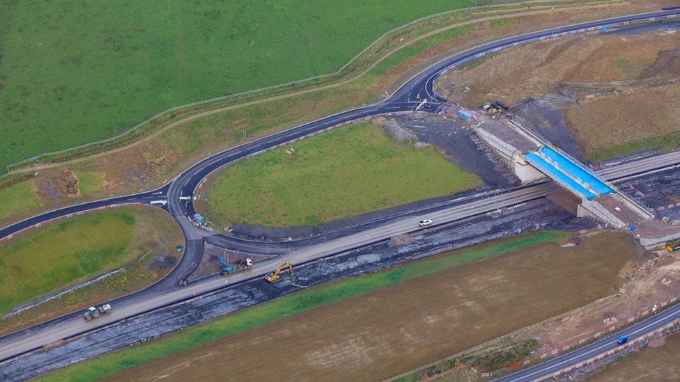 An aerial shot of a road being built