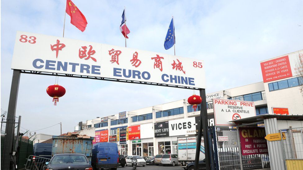 A photo taken on February 2, 2011 shows the entrance of the 'Centre Euro Chine' business center in Aubervilliers, north of Paris