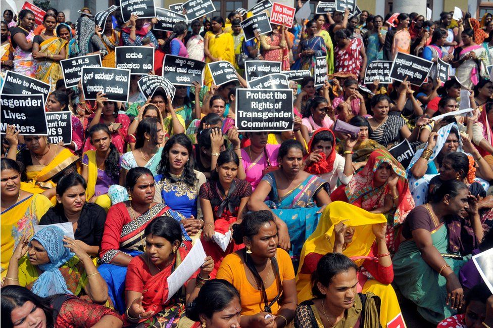 Participants hold placards during a protest demanding an end to what they say is discrimination and violence against the transgender community, in Bengaluru, India October 21, 2016.