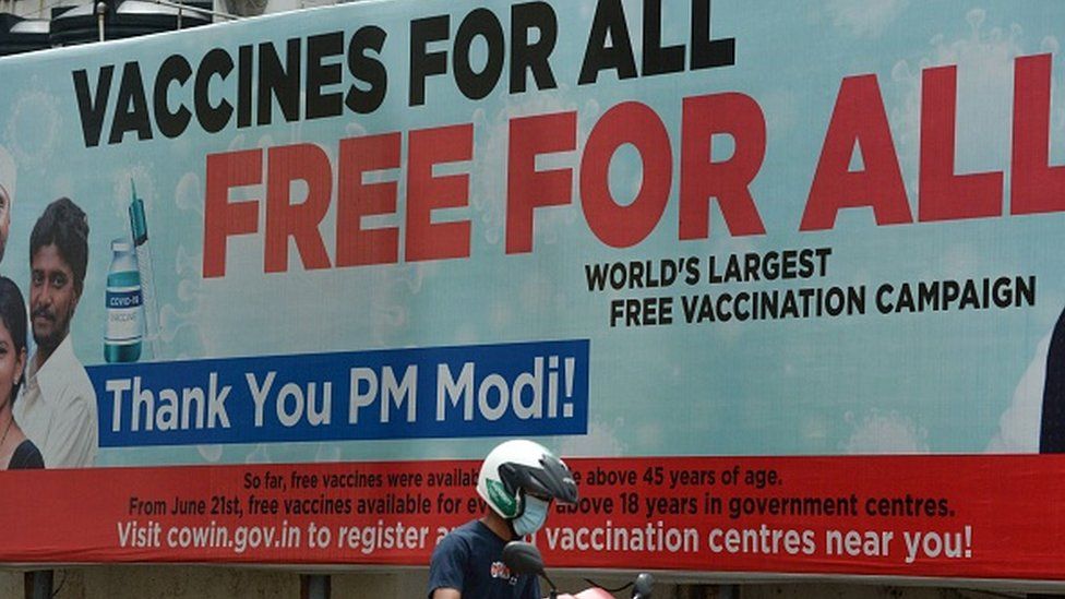 A banner thanking Mr Modi for Covid vaccines