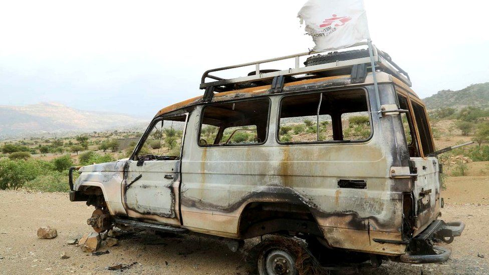 Wreck of MSF vehicle targeted in Tigray