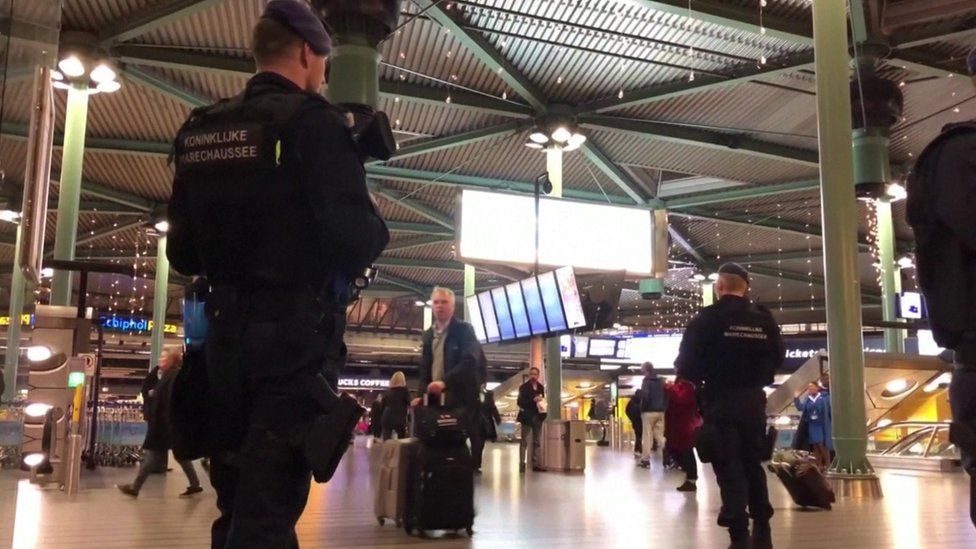 Dutch military police seen inside of airport