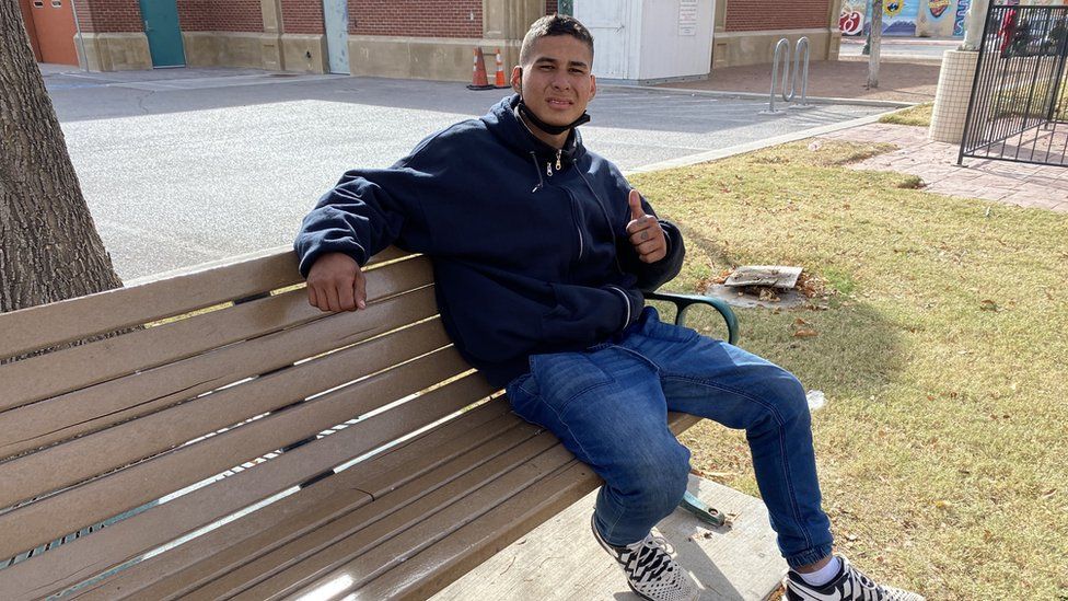 Venezuelan Dylan Torres Reyes has spent three days sleeping in the cold alongside dozens of other migrants near El Paso's bus terminal