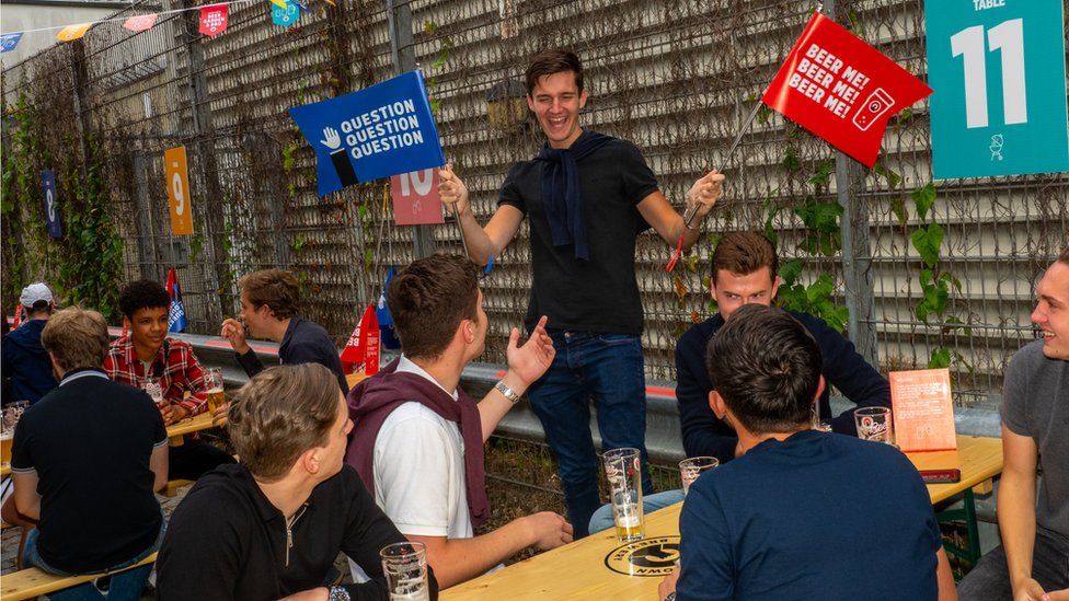 Friends from Bromley enjoy the vibe at Camden Town Brewery's pop-up beer garden