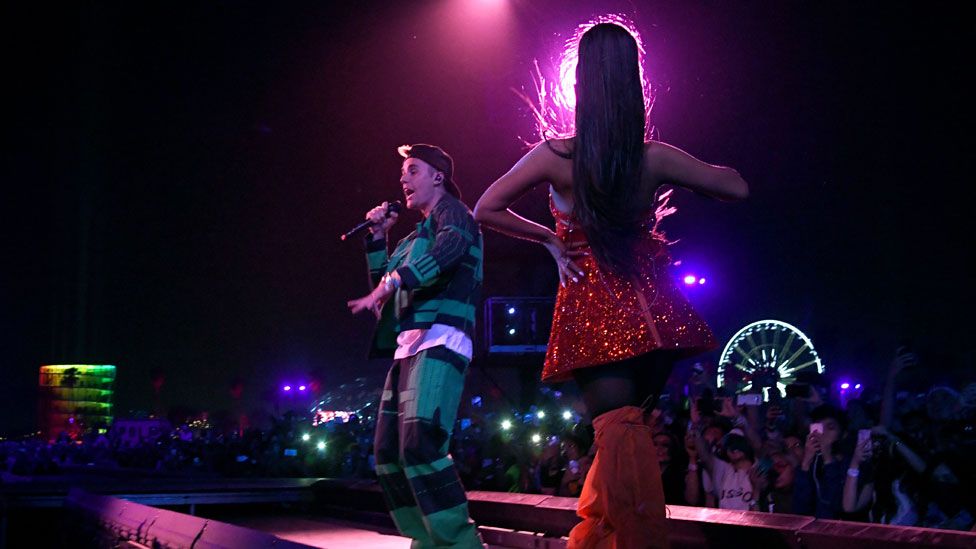 Justin Bieber performing with Ariana Grande at Coachella