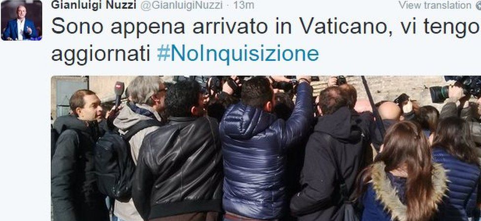 Gianluigi Nuzzi tweeted his arrival at the Vatican court