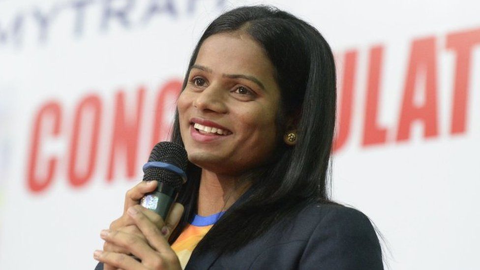 Indian sprinter Dutee Chand speaks during a press conference in Hyderabad