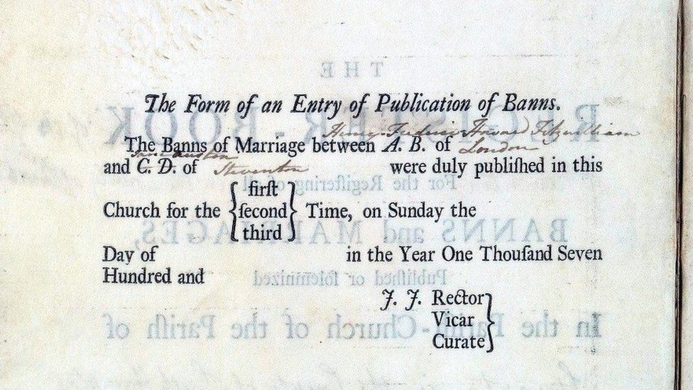 Marriage register entry written by Jane Austen