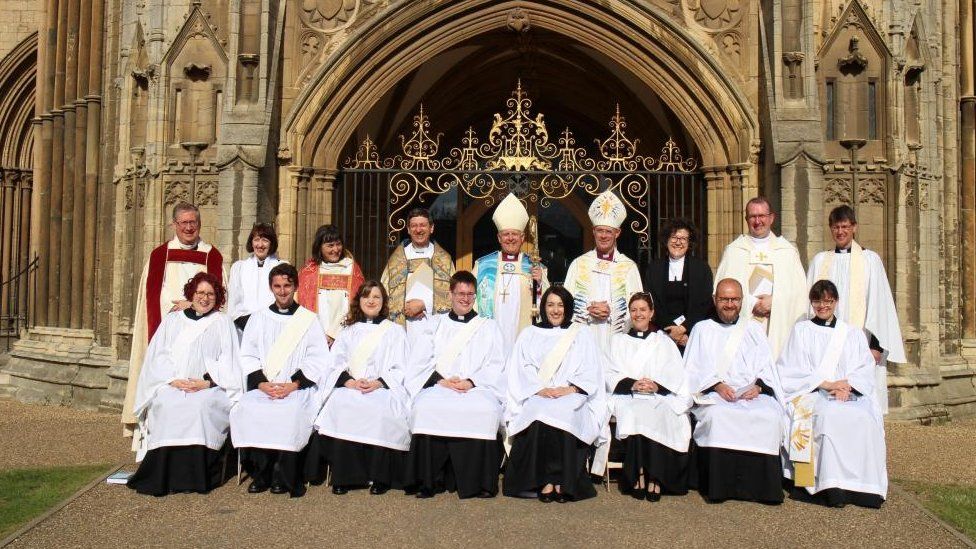 Group of people in religious vestments - including bishops, deans, archdeacons and ordinands