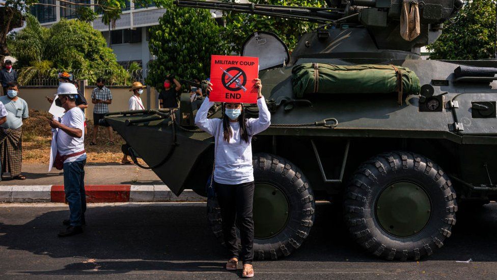 Protest in Yangon against the Myanmar coup, 15 February