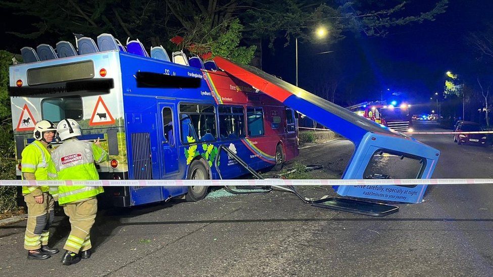 Passenger hurt as bus has roof ripped off in Bournemouth crash - BBC News