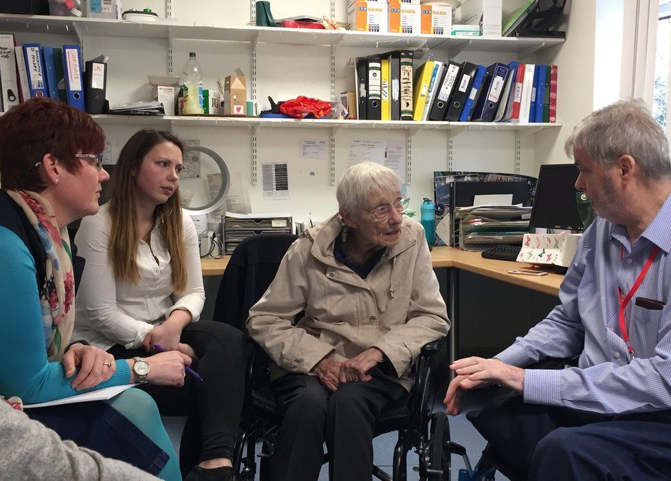 Anna, Rita and John in March, discussing the future with a representative of the county council