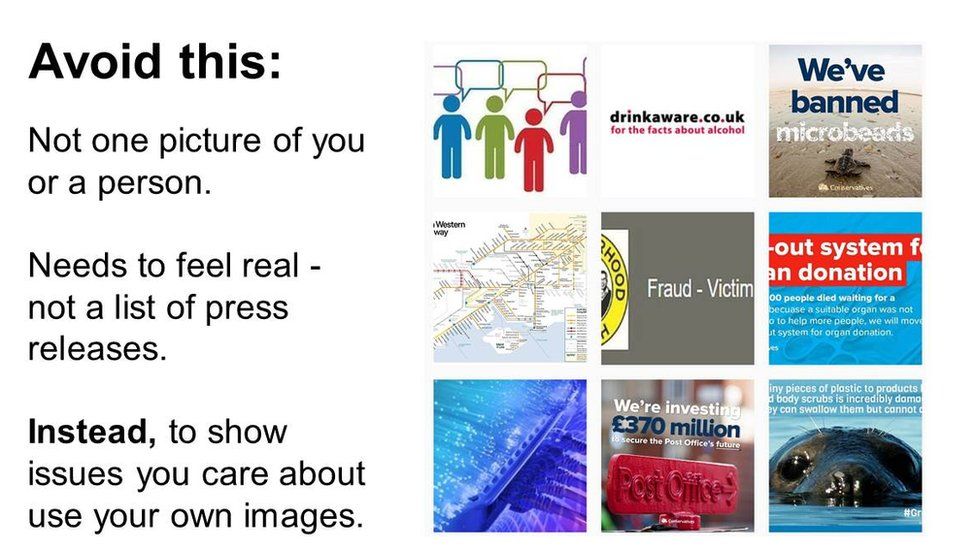 Slide: "avoid this" with examples of graphics without people