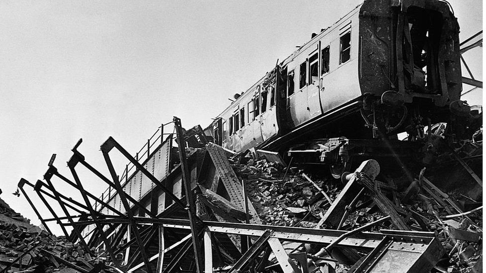 The railway after being bombed
