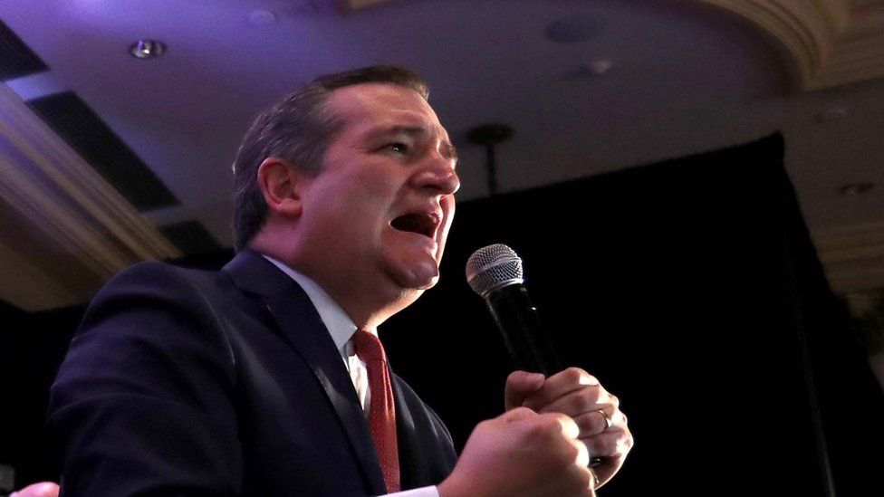 Republican Senator Ted Cruz thanks his supporters after learning of his victory in Texas