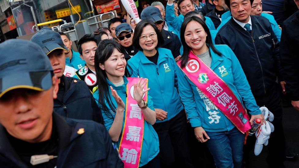 Taiwan President Tsai Ing-wen and the Democratic Progressive Party (DPP) vice president candidate William Lai attend a campaign event in Taipei, Taiwan