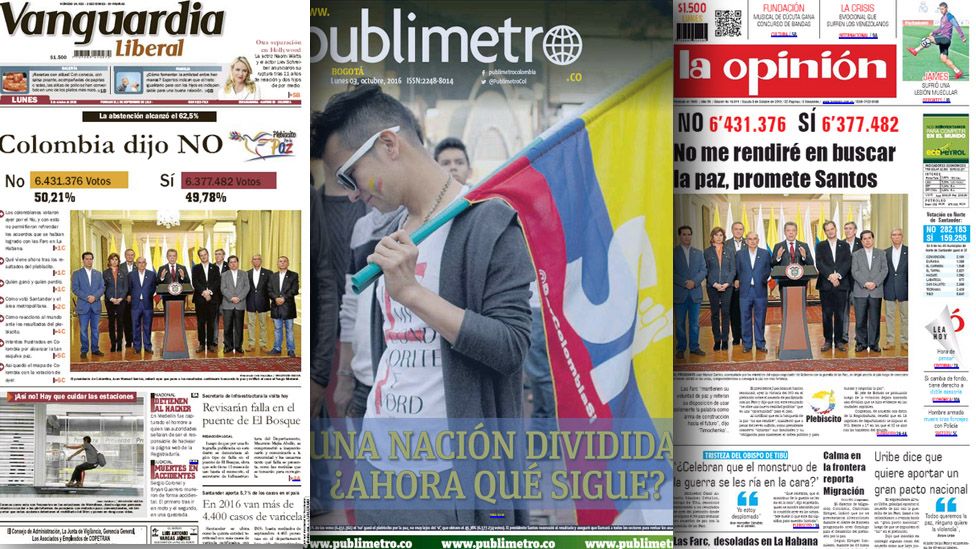 Composite image of Colombian newspaper front pages
