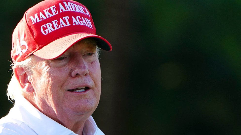 Donald Trump during the Pro-Am tournament before the LIV Golf series at Trump National Doral on 27 October 2022