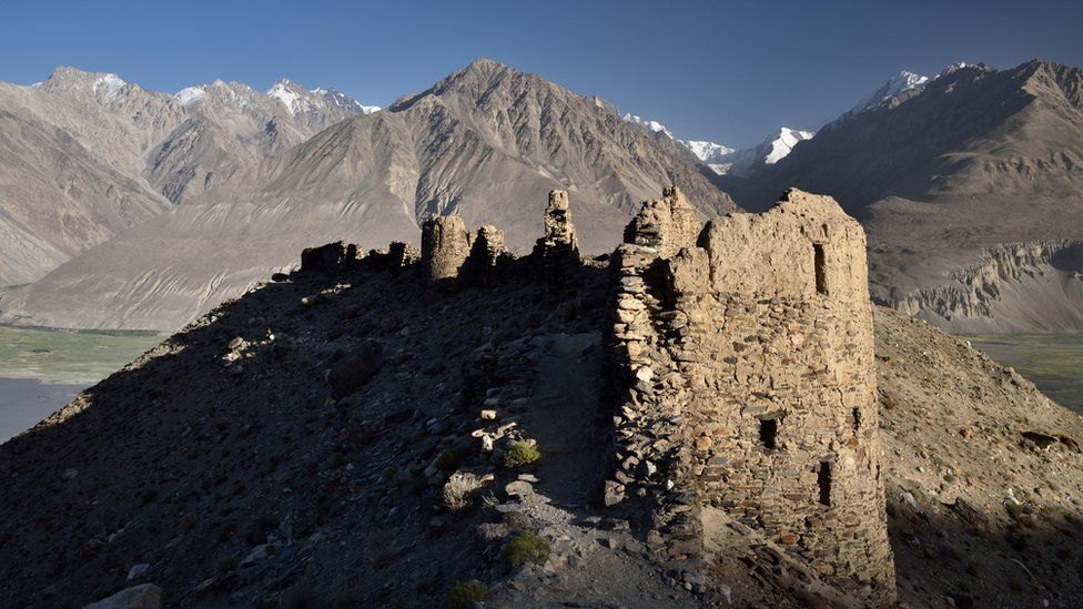 Yamchun fortress, an ancient Silk Road outpost overlooking the Wakhan valley in Tajikistan, near the border with Afghanistan