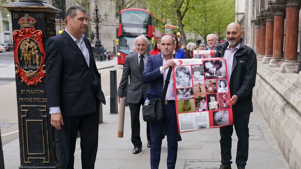 Claimants outside the High Court in May ahead of a hearing in the Primodos legal action