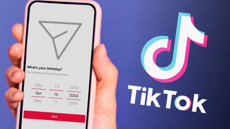 This mock-up shows the TikTok direct message symbol with a question about your birthdate