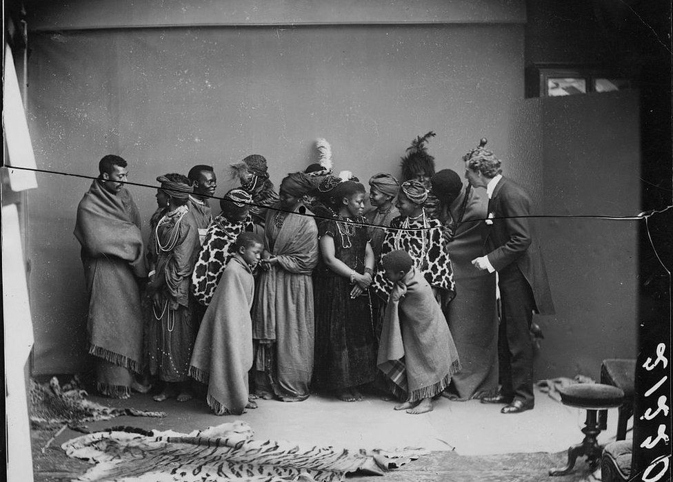 Members of The African Choir at a shoot for a group portrait with their English musical director James Balmer (far right), 1891