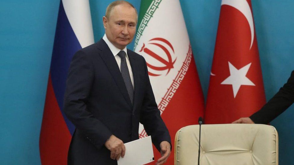 Russian President Vladimir Putin attends a news conference following the Astana Process summit in Tehran, Iran July 19, 2022