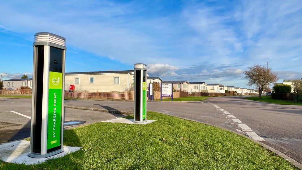 Electric car charger on caravan site