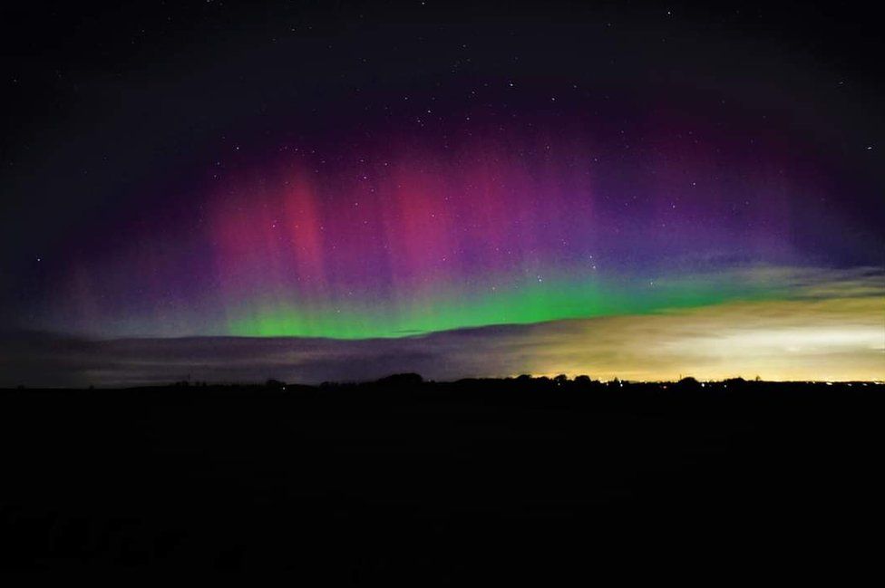 Aurora borealis over Beeley Moor in Derbyshire