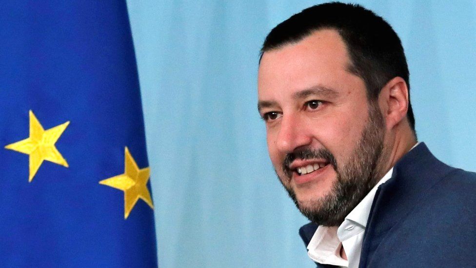 Matteo Salvini attends a news conference in Rome