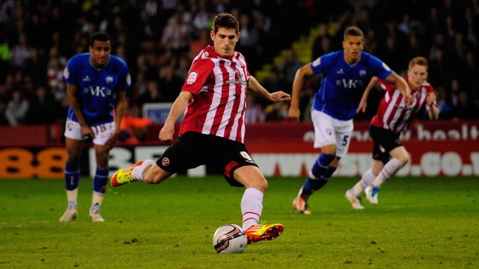 Ched Evans playing for Sheffield United
