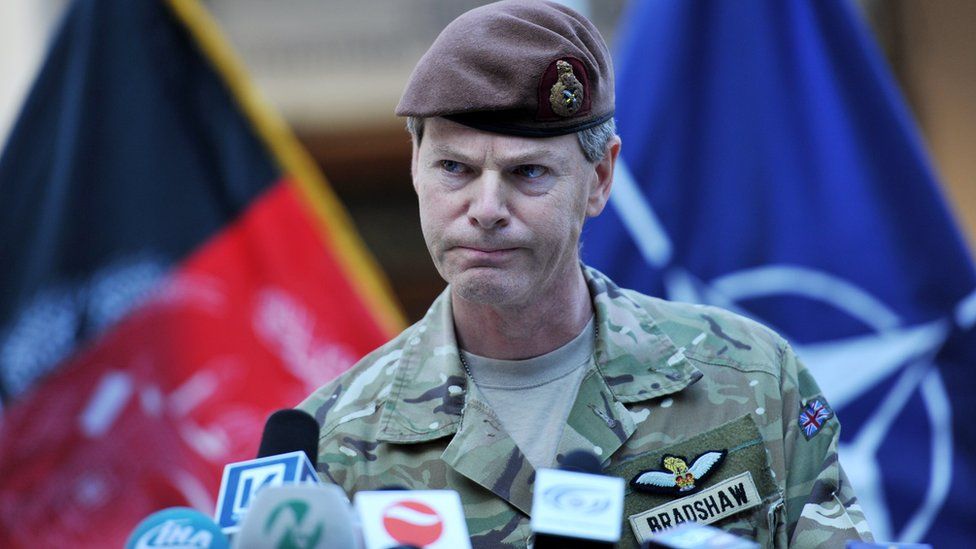 General Sir Adrian Bradshaw at a press conference in Kabul, Afghanistan, in 2012
