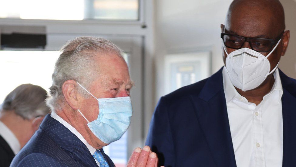 The Prince of Wales with Pastor Agu Irukwu (right) during a visit to an NHS vaccine pop-up clinic at Jesus House church, London, where he has been told about work to combat vaccine hesitancy and support for the community during the coronavirus pandemic.