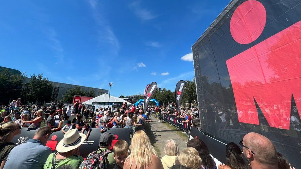 Crowds at the finish line