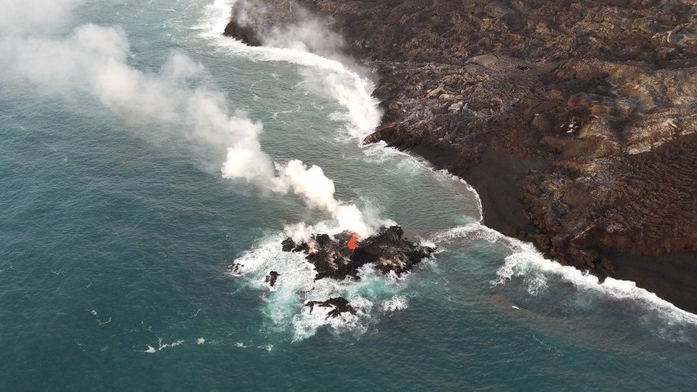 A small island created from lava from Kilauea volcano
