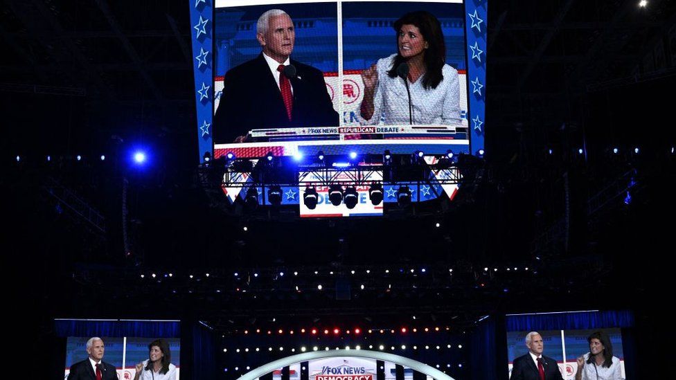 Майк Пенс и Никки Хейли ссорятся на республиканских дебатах в августе 2023 года