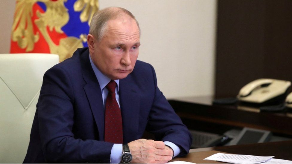 Russian President Vladimir Putin chairs a meeting on the country"s agricultural and fish industries via a video link at a residence outside Moscow, Russia April 5, 2022